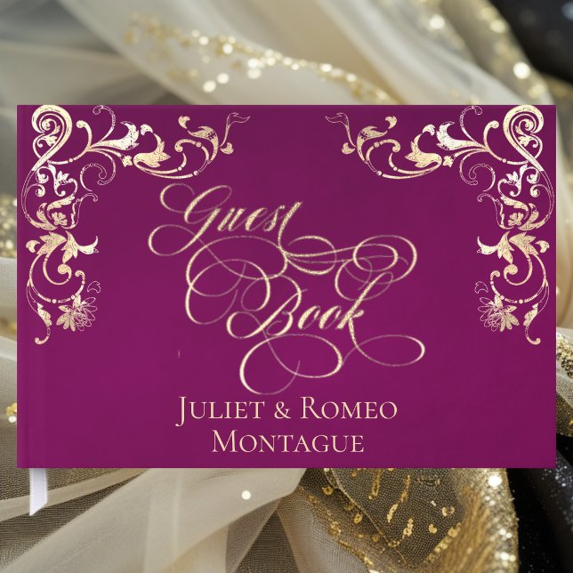 Livre D'or Bordure Ornée & Cœur - Prune (Créateur téléchargé)