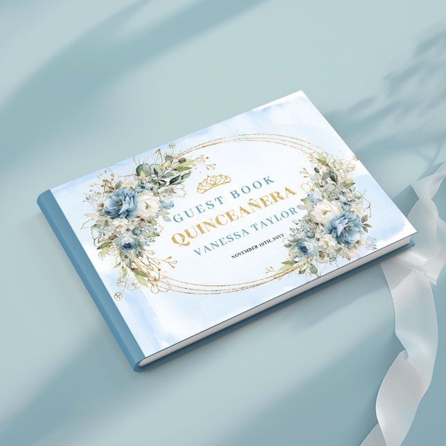 Livre d'or botanique boho Quince thème bleu or (Botanical Boho Quince Guest Book Blue Gold Theme)