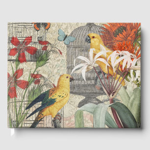 Livre D'or Botanique Vintage Oiseaux Nature Tropical Antique
