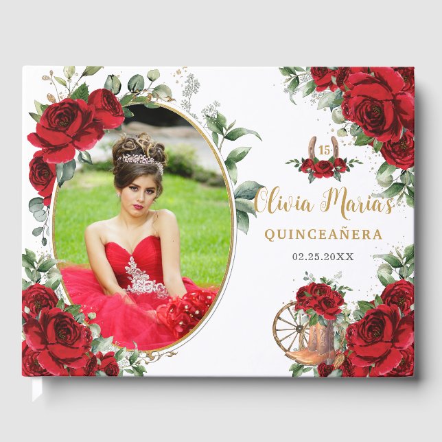 Livre D'or Bottes Charro Florales Roses Rouges Quinceanera Ph (Recto)