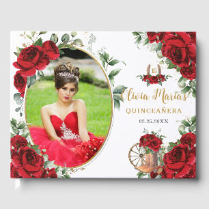 Livre D'or Bottes de Charro Florales Roses Rouges Quinceanera