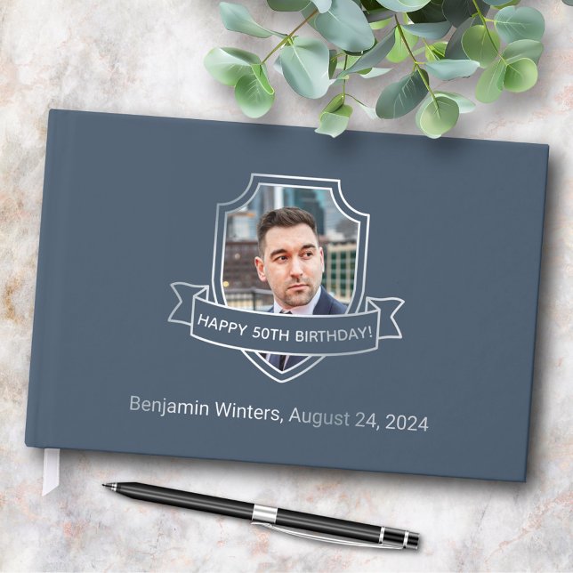 Livre D'or Bouclier d'huile d'argent sur Blue Photo Anniversa (Créateur téléchargé)