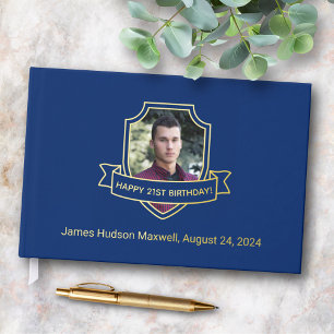 Livre D'or Bouclier Gold Foil sur Royal Blue Photo Anniversai