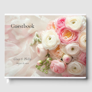 Livre D'or Bouquet de ranunculus closeuse rose et blanc