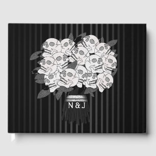 Livre D'or Bouquet de Roses de Crâne Noir & Blanc de Mariage