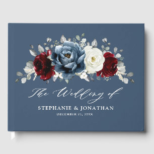 Livre D'or Bourgogne Bleu Ardoise Blanc Ivoire Fleurs Mariage