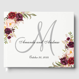 Livre D'or Bourgogne Floral Chic Grey Monogramme photo Mariag