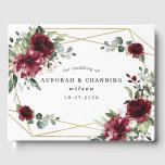 Livre D'or Bourgogne Rouge Bleu Or Mariage géométrique de ver<br><div class="desc">Le design présente un cadre géométrique imprimé de couleur or avec des éléments floraux dans les tons bordeaux,  rouge et rougissant sur la verdure,  l'eucalyptus et les fleurs.</div>