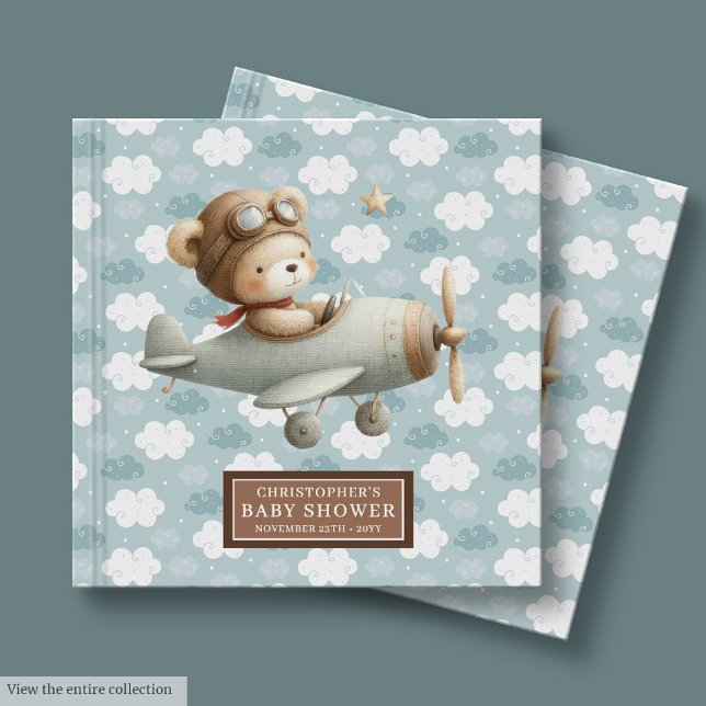 Livre D'or Boy Baby shower Invité Réserver Cute Teddy Bear Pi (Boy Baby Shower Guest Book Cute Teddy Bear Pilot)