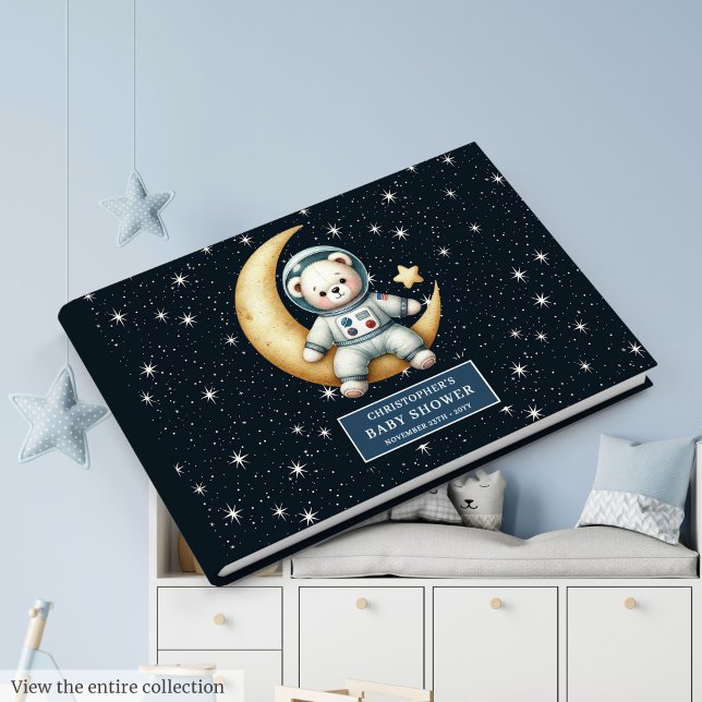 Livre D'or Boy Baby shower Invité Réserver Espace Teddy Ours (Boy Baby Shower Guest Book Space Teddy Bear)