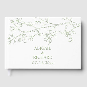 Livre D'or Branche avec fleurs vert sauge mariage monochrome