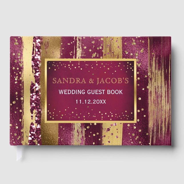 Livre D'or Brosse or et bordeaux, mariage confetti (Recto)