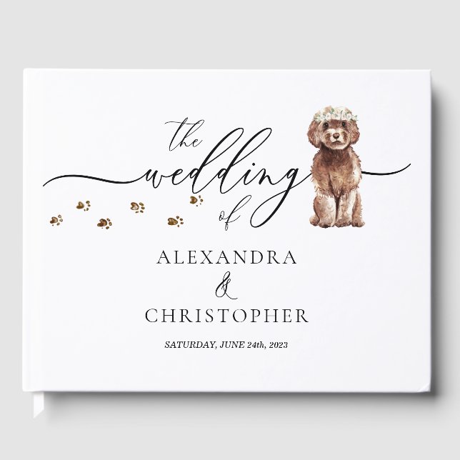 Livre D'or Brown Cavapoo chiot Mariage Calligraphie (Recto)