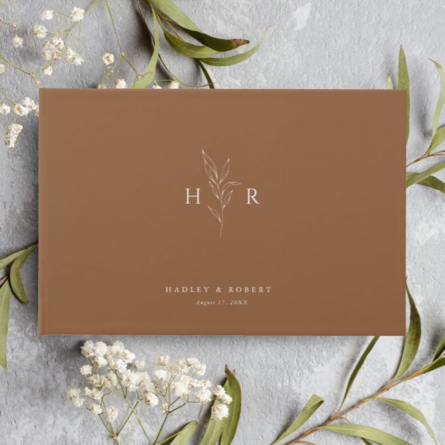 Livre D'or Brown Monogramme minimal Mariage botanique (Créateur téléchargé)