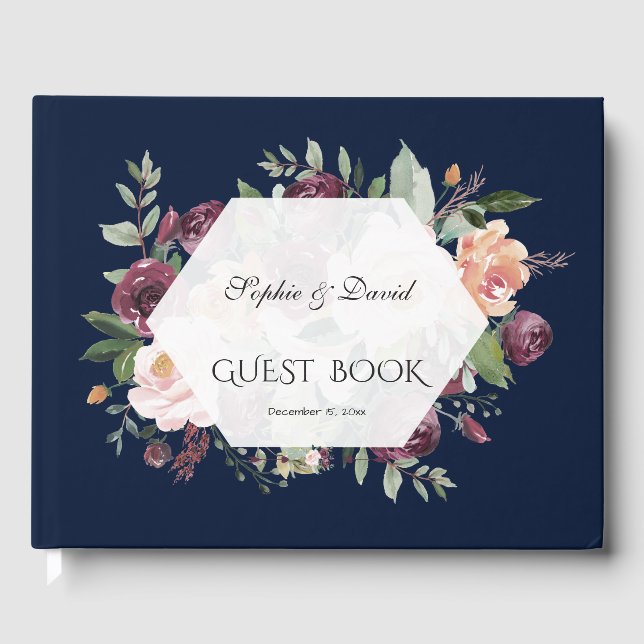 Livre D'or Burgundy Blush Ivory Floral Navy Mariage bleu (Recto)