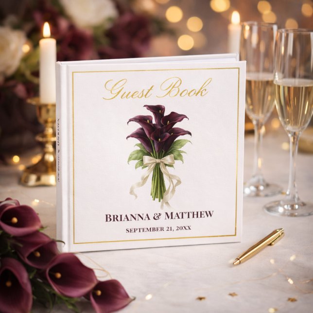 Livre D'or Burgundy Calla Lily Wedding Bouquet Ivory Ribbon  (Créateur téléchargé)