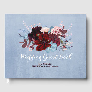 Livre D'or Burgundy et Dusty Blue Floral Mariage