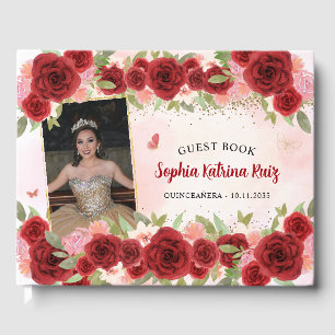 Livre D'or Burgundy Gold Floral Princess Quinceañera Photo