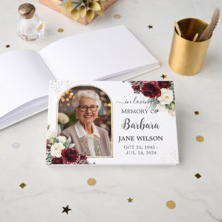 Livre D'or Burgundy Ivory White Floral Memorial