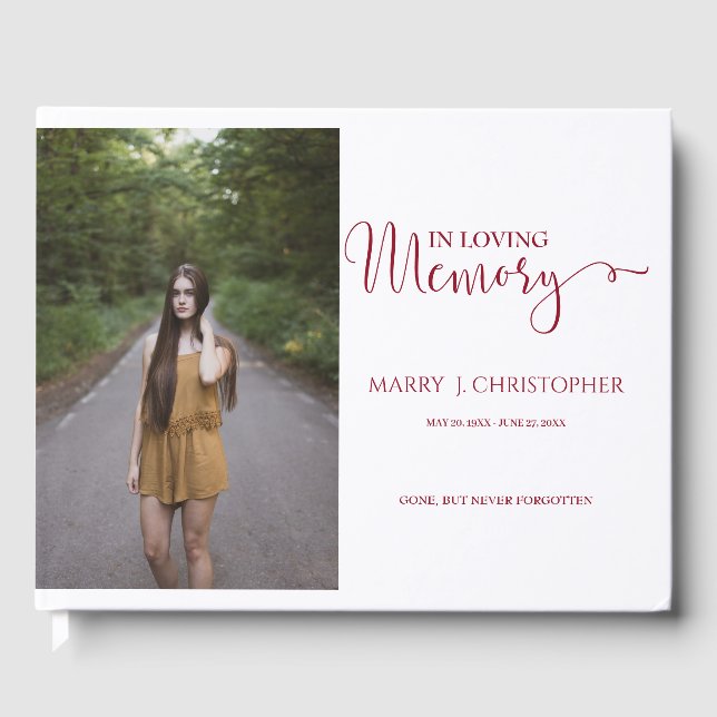 Livre D'or Burgundy Script Calligraphie En Mémoire Amoureuse  (Recto)