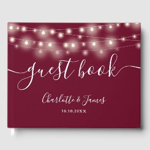 Livre D'or Burgundy String Lights Signature Script Mariage