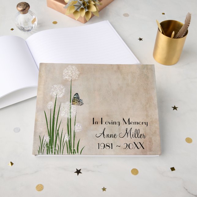 Livre D'or Butterfly on a Puff Flower Memorial Service (Recto ouvert)