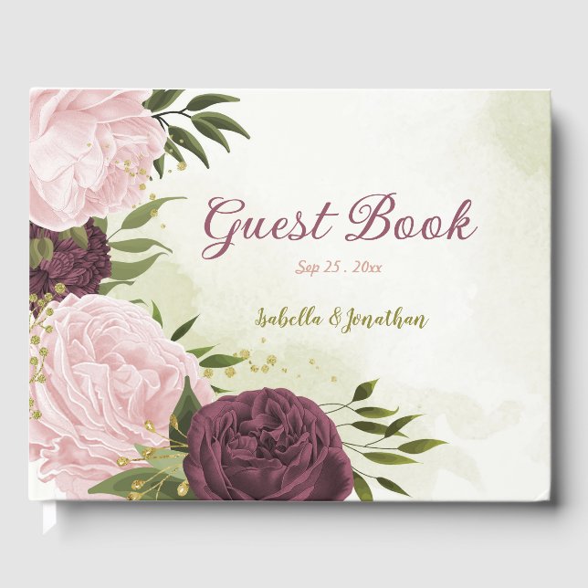 Livre D'or cabernet fleurs roses verdure (Recto)