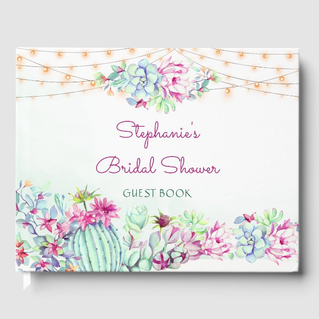 Livre D'or Cactus à l'aquarelle Plantes succulentes Lumières  (Recto)