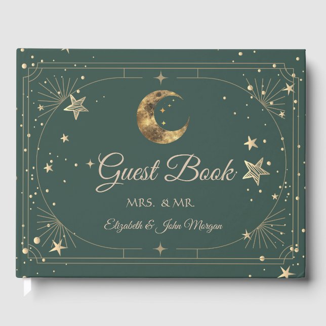Livre D'or Cadre de mariage Lune Étoiles Céleste (Recto)