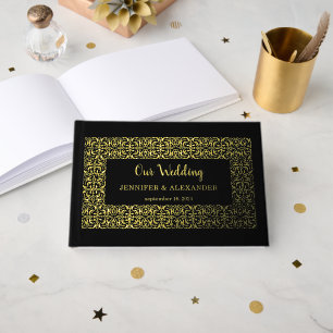 Livre D'or Cadre élégant en or chic sur feuille d'or noir