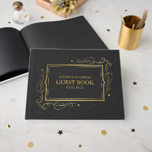 Livre D'or Cadre en or noir Faux Linen