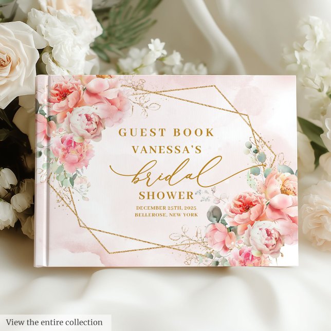 Livre D'or Cadre en or rose classique boho pour mariage (Classic Blush Gold Frame Roses Bridal Shower Guest Book)