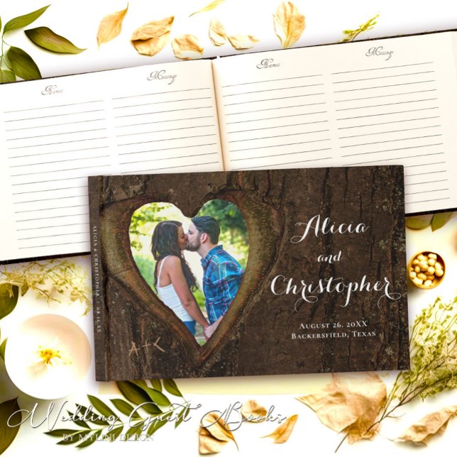 Livre D'or Cadre photo Wood Heart, Mariage rustique (Créateur téléchargé)