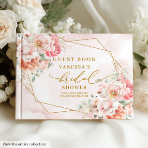 Livre D'or Cadre Rose Poudré Doré Bohème Élégant pour Mariage