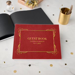 Livre D'or Cadre rouge en cuir or