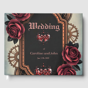 Livre D'or Cadre Steampunk avec Roses rouges et Engrenages