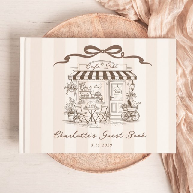 Livre D'or Cafe Bebe Gender neutral Handdrawn Bow Baby Shower (Créateur téléchargé)