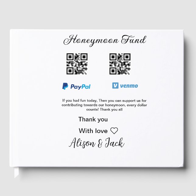 Livre D'or Caisse de lune de miel venmo paypal don Q R couple (Recto)