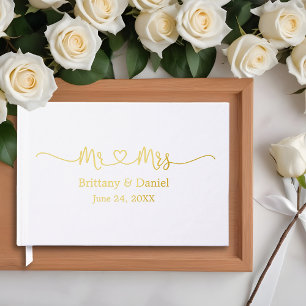 Livre D'or Calligraphie Coeur Mariage Gold Foil M. et Mme