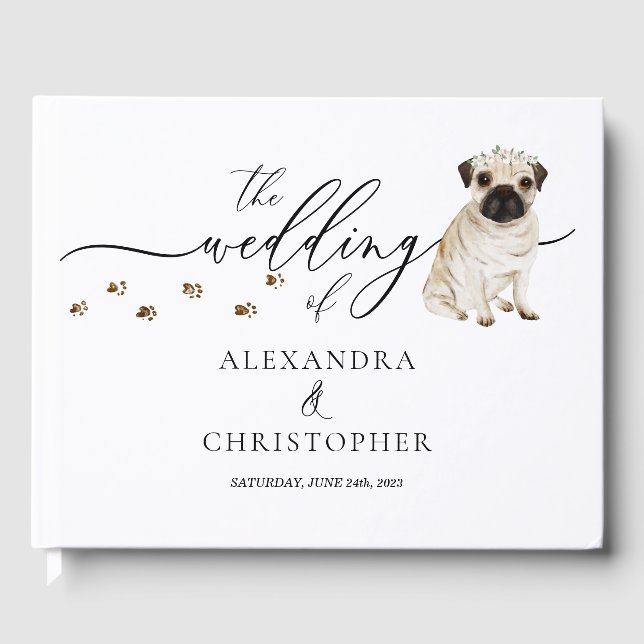 Livre D'or Calligraphie de mariage chiot Pug (Recto)