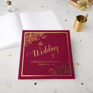 Livre D'or Calligraphie Élégante Bordeaux et Dorure Mariage