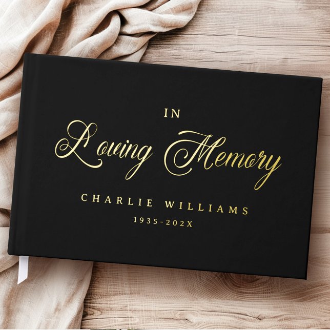Livre D'or Calligraphie éternellement dans l'amour mémoire fu (Calligraphy forever in loving memory funeral black foil guest book)