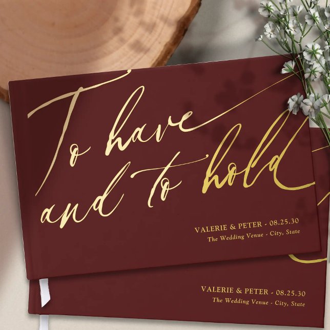 Livre D'or Calligraphie moderne Avoir et tenir mariage (Modern Calligraphy To have and To hold wedding gold foil wedding guest books. Classic Romantic.)