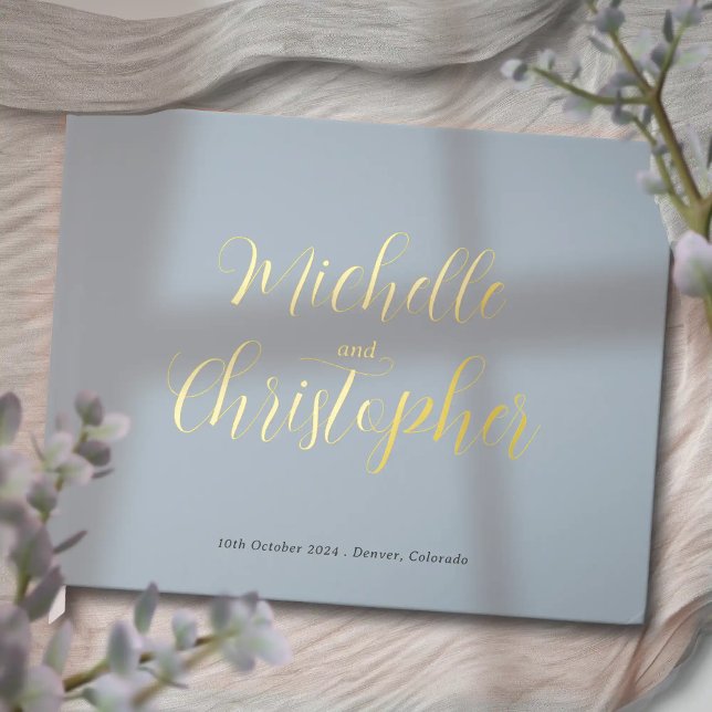 Livre D'or Calligraphie moderne pour la mariée et le Mariage  (Modern Calligraphy for Bride and Groom's Wedding foil guest book. Simple elegant wedding style.)