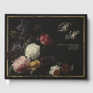 Livre D'or Calligraphie Monogramme Fleurs romantiques noires
