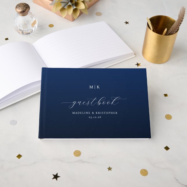 Livre D'or Calligraphie Navy Élégante (Recto ouvert)