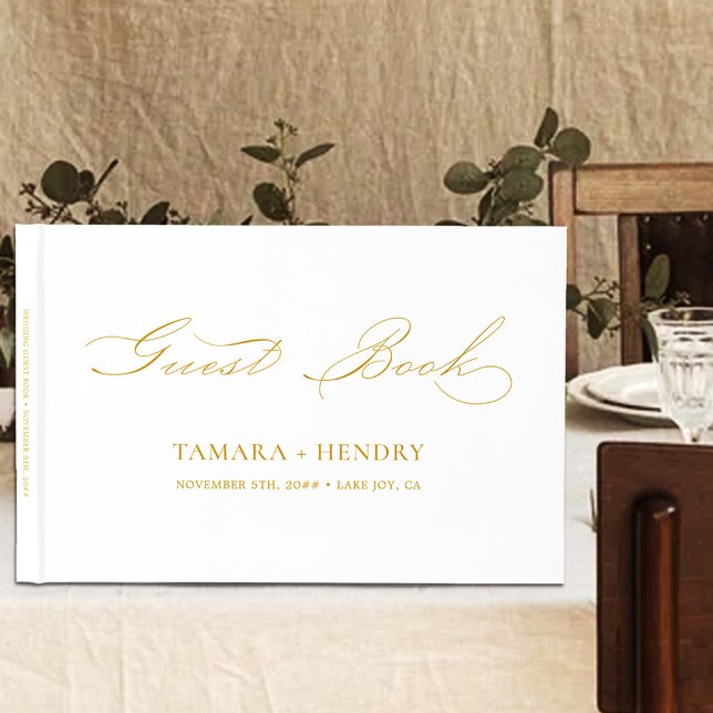 Livre D'or Calligraphie simple élégante Mariage blanc et or (Créateur téléchargé)