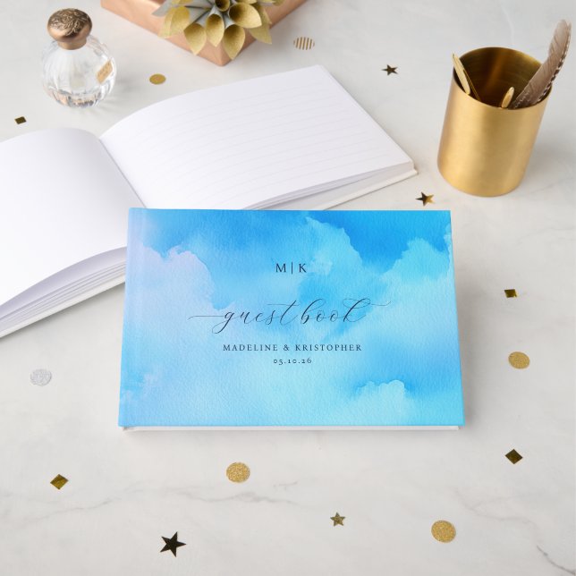 Livre D'or Calm Blue Watercolor Clouds (Recto ouvert)