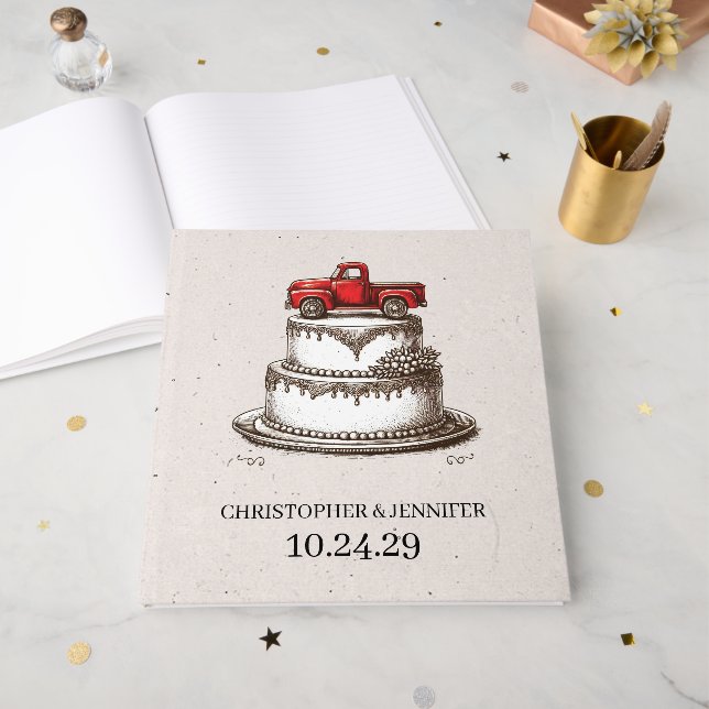 Livre D'or Camionnette Rouge Vintage (Recto ouvert)