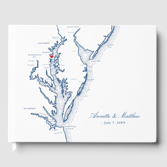 Livre D'or Carte de la baie Annapolis Chesapeake Mariage (Recto)